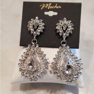 NWT Mocha Large Dangly Drop Earrings Rhinestones Bridal Prom Formal Event